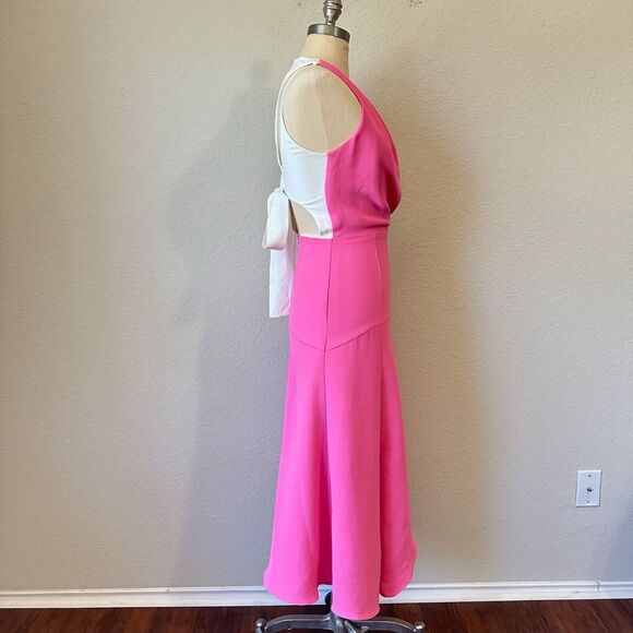 REISS Cheyenne Back-Cutout Midi Dress Bow Tie in Pink/White - Picture 9 of 16